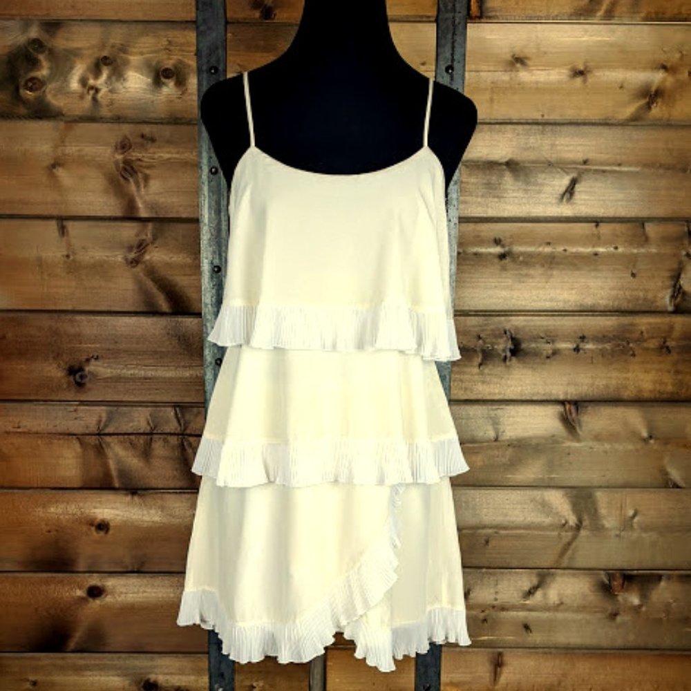 BCBG MaxAzria Cream Silk Tiered Ruffle Dress - S